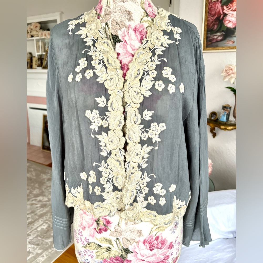 Johnny Was Embroidered Floral Roses large Rayon cover up
